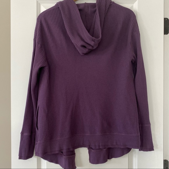 Anthro mod-o-doc Cotton Waffle-Knit Open-Front Hoodie Cardigan w Pockets Medium - Picture 8 of 11